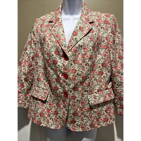Talbots Cute Spring Floral Blazer Jacket Size 12P Red Pink Green Career - Picture 5 of 12